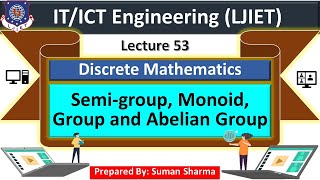 Lec53Semigroup Monoid Group and Abelian Group  Discrete Mathematics  ITICT Engineering [upl. by Adnarim]