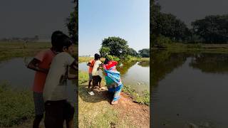 Village lady unique hook fishing in the pond with a little two boy fishing amazingfishing shorts [upl. by Peddada]