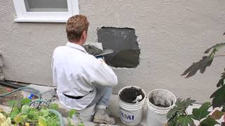 Repair a plumbing hole in a stucco wall [upl. by Oiziruam]