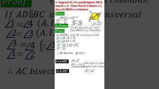 3 Diagonal AC of a parallelogram ABCD bisects ∠ A  Show that i it bisects ∠ C als [upl. by Tareyn]