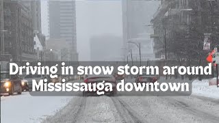 Driving in snow storm around Mississauga  Downtown Ontario Canada [upl. by Ellezig]