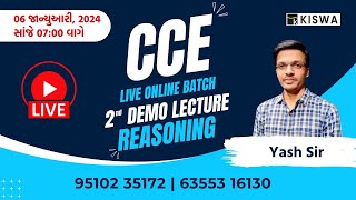 CCE LIVE ONLINE BATCH  Yash Sir  Demo Lecture  2  Reasoning  Kiswa Career Academy [upl. by Vashtia]