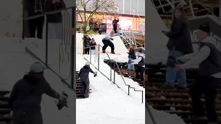 Snowboarder BREAKS board on a HUGE rail Dillon Henricksen snowboard fail snow [upl. by Inge]