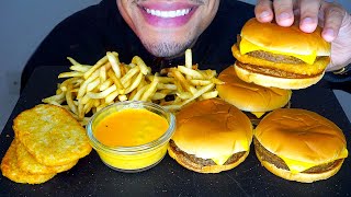 ASMR MCDONALDS CHEESEBURGERS HASH BROWNS FRIES CHEESE SAUCE MUKBANG NO TALKING JERRY [upl. by Idaf]