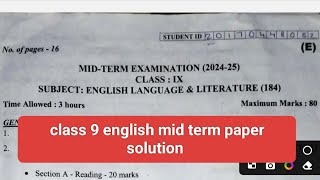 class 9 English paper 2024mid term paperhalf yearly class 9 paperevening shiftclass 9 English [upl. by Rocher]