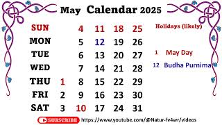 May Calendar 2025 maycalender2025 [upl. by Theran471]