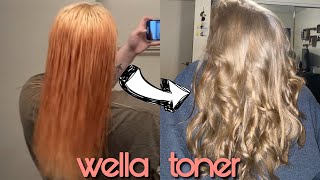 TONING ORANGE HAIR WITH WELLA T14 amp 050  Sara Lynn [upl. by Romaine]