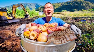 Korean Pork Belly Barbecue UNSEEN KOREAN FOOD in Outdoor Rock Oven [upl. by Mazman]