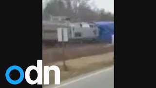 Train and truck collision in North Carolina caught on camera [upl. by Fee386]