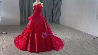 kemedress Red Satin Strapless Beading Prom Dress [upl. by Gronseth877]