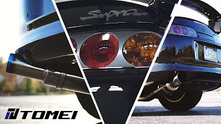 ULTIMATE Toyota Supra Tomei Expreme Ti Titanium Exhaust System Sound Clip and Install Guide [upl. by Ahseral695]