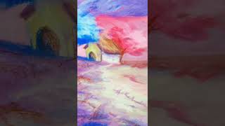 Tableau Pastel Peinture Paysage Provence champs de Lavande violet mauve arbre bleu provençal [upl. by Winzler412]