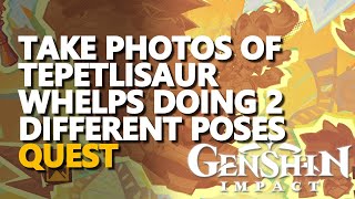 Take photos of Tepetlisaur whelps doing 2 different poses Genshin Impact [upl. by Anauqahc]