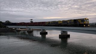 TasRail TR06 TR04 32 train crossing the Leven River Bridge Ulverstone [upl. by Sharleen445]