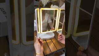 Makeup mirror  LED threecolor lighting mirror  Desktop folding light mirror shorts [upl. by Ardme]