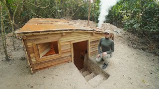 25 Days Building Survival Underground Dugout Bushcraft Shelter In Wild Clay Fireplace [upl. by Louanne938]