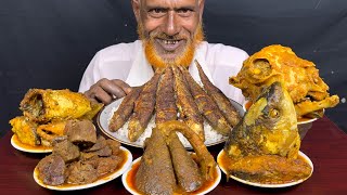 Full Mutton Lounge Fish Head Curry Goat Head Curry Mutton Liver Curry Fish fry with Rice Eating [upl. by Bael422]