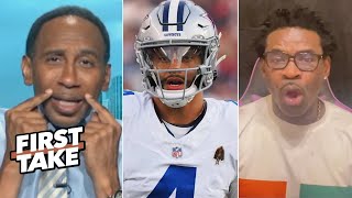 FIRST TAKE  quotHas NO faith in Dakquot  Stephen A MOCKED Michael Irvin bets Cowboys will win Falcons [upl. by Varin180]