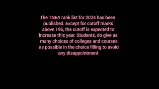 TNEA Rank List 2024  Cut off increases [upl. by Mcquillin653]