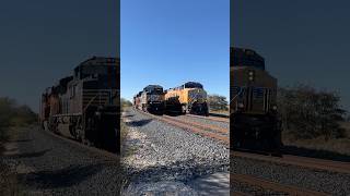 UP Overtakes a BNSF Autorack at Kingsbury Siding [upl. by Mendes]