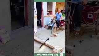 Best working day 1634 The process of sawing a log with a hand saw and a bicycle [upl. by Aundrea529]