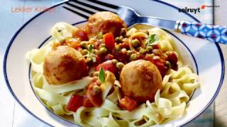 Recept Visballetjes in tomatensaus met tagliatelle  Colruyt [upl. by Kamila81]