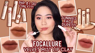 SUNNIES FACE LIP DIP DUPE  FOCALLURE VELVET MIST LIP CLAY  Review and Swatches  Philippines [upl. by Atela]