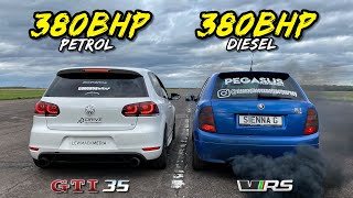 PETROL vs DIESEL 380HP SKODA FABIA VRS vs 380HP VW GOLF GTI [upl. by Feliza]