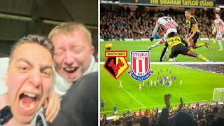 AWAY END CARNAGE at Watford vs Stoke  1500 STOKE FANS GO MENTAL [upl. by Zosema]