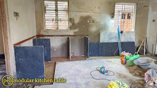 Technique of granite open kitchen  Countertop fitting on modular kitchen Kitchen slab work [upl. by Anitnemelc]