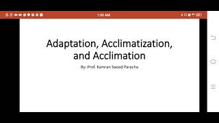 Adaptation  Acclimatization  and Acclimation Animal Physiology By Prof Kamran Saeed Paracha [upl. by Noislla]