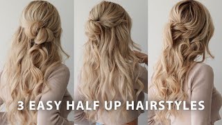 3 EASY HALF UP HAIRSTYLES 🌸 Perfect for Weddings Bridal Prom amp Work [upl. by Eichman797]