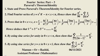 Parsevals TheoremIdentity for Fourier series Proof and application in solving problems [upl. by Nerred]