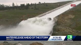 Watch Oroville Dam spillway releases begin in advance of winter storm [upl. by Eey]