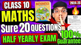 Maths Half Yearly Exam Sure 20 Questions 🔥 Class 10  Maths important questions class 10 [upl. by Asilak]