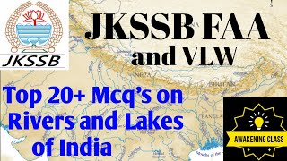 TOP 20 MCQS RIVERS AND LAKES OF INDIAJKSSB FAAJKSSB VLWJKSSBSSCBANK [upl. by Egnalos]