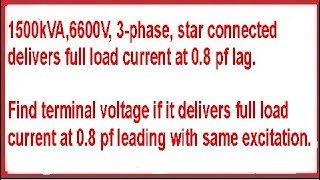 Synchronous Generator Find the terminal voltage at leading pf [upl. by Karsten]