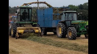 john deere 5830 forage silage harvester old school with various tractors 3350 [upl. by Lyrpa]