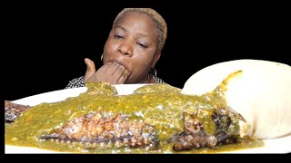 Nigeria food ASMR mukbang ewedu soup with tilapia fish [upl. by Selma]