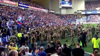 GLASGOW RANGERS FANS SINGING FATHERS ADVICE AND DOING THE BOUNCY WITH BRITISH SOLDIERS [upl. by Kele220]