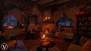 Witchs Grotto  Halloween Night Ambience  Spooky Sounds Wind Fireplace Rain amp Thunder [upl. by Reinke137]