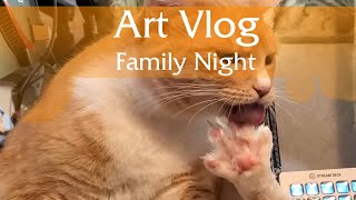 Artist Vlog Family Night and Dragon painting [upl. by Brandise]