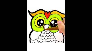 How to draw a cute owl for kids with colored marker  Drawing and Coloring page for children [upl. by Nirag]