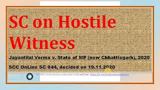 SC on Hostile Witness in HINDI by GS and Law [upl. by Henryson463]