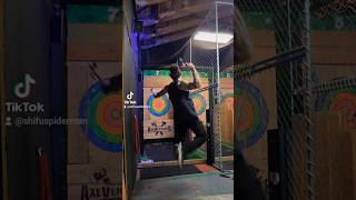 JUMP SPIN AXE THROW axes axethrowing axe throwing fun tomahawk bullseye fyp tricks [upl. by Oretna]