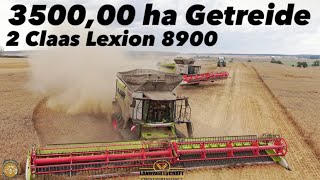 Großeinsatz Getreideernte 3500ha mit 2 Claas Lexion 8900 mit jeweils 1380m Convio Schneidwerk 2022 [upl. by Petey]