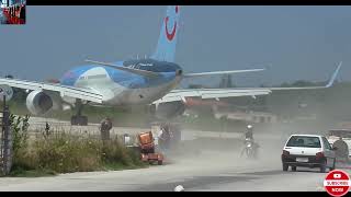 Skiathos Dangerous Jet blast and low Landings and taking off [upl. by Panchito]