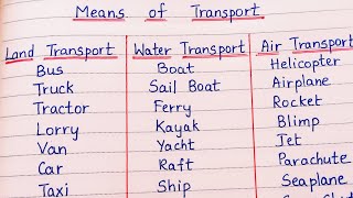 Land Water Air Transport name in English Means Of Transport Vehicle name in English Transportation [upl. by Coveney982]