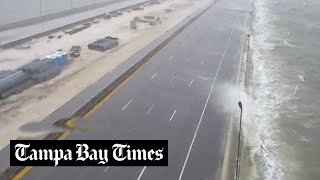 Waves crashing onto the Howard Frankland Bridge as Hurricane Helene approaches [upl. by Ieso949]