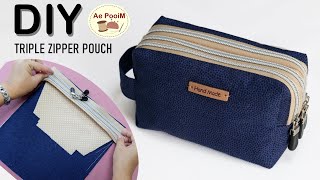 DIY Triple Zipper Pouch Bag [upl. by Clari]